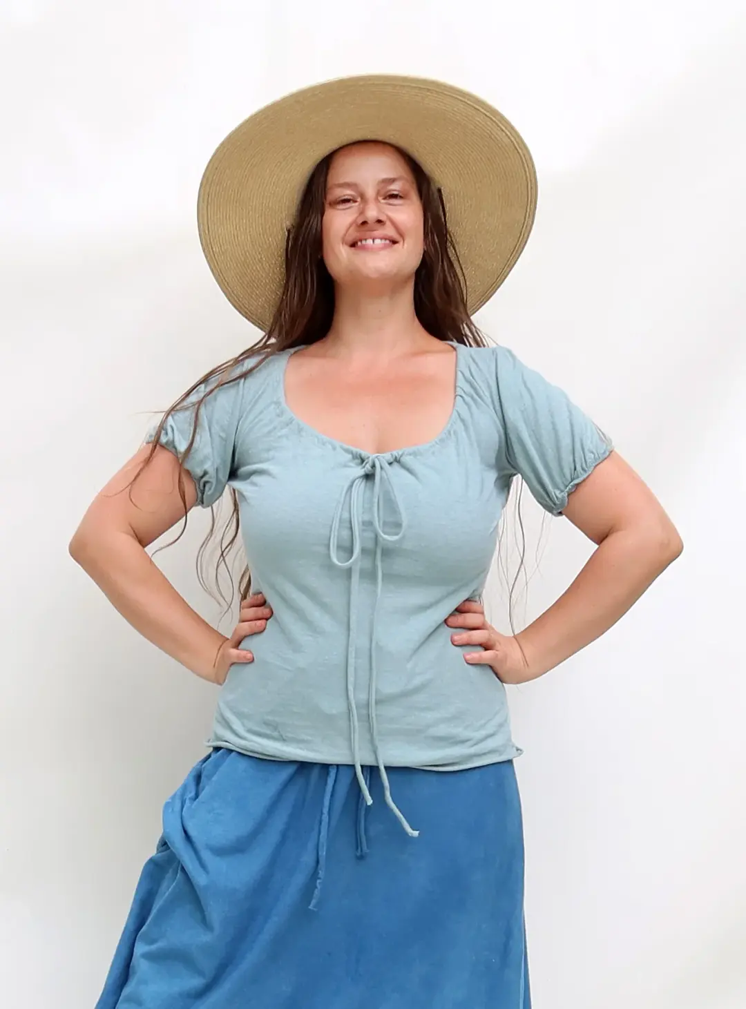 Cottage Sleeve Drawstring Collar Simplicity Shirt