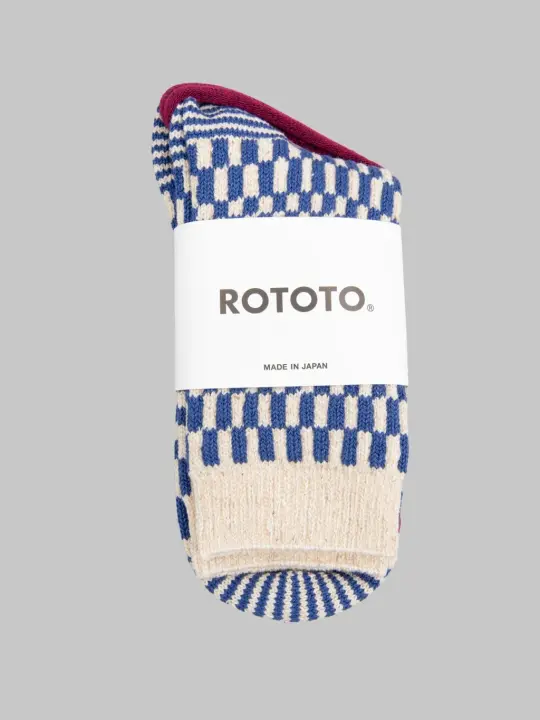 ROTOTO Checkerboard Pattern Socks Blue