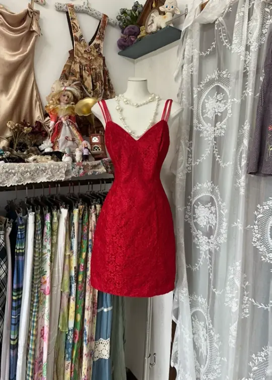Red halter-neck, fitted, bodycon mini dress, prom dress R6364
