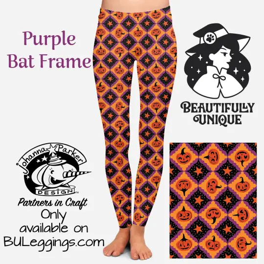 Purple Bat Frame Vintage Pumpkins Gothic Leggings