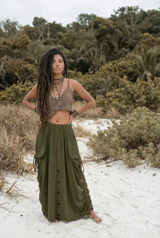 2-in-1 Maxi Skirt Palazzo Pants Olive