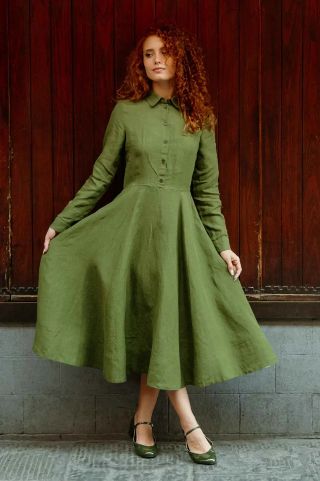 Frida – Linen Dress with Shirt Collar