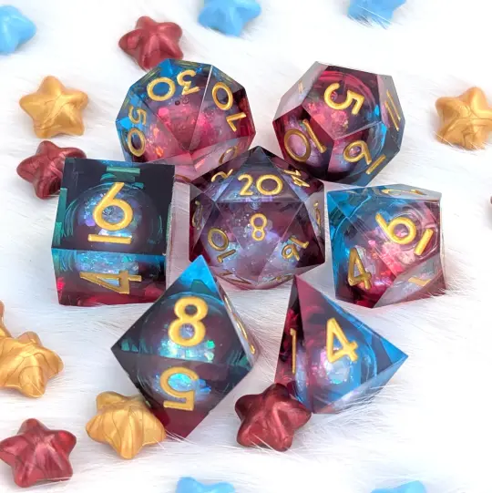 Liquid Core DnD Dice Set - Red & Blue Iridescent - Athkatla