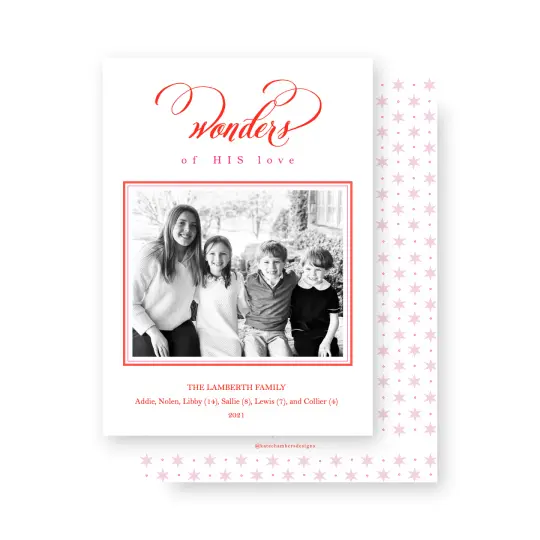 Wonders of His Love Pink & Red Holiday Card