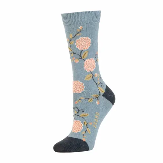 Camellia Floral Crew Sock in Lead
