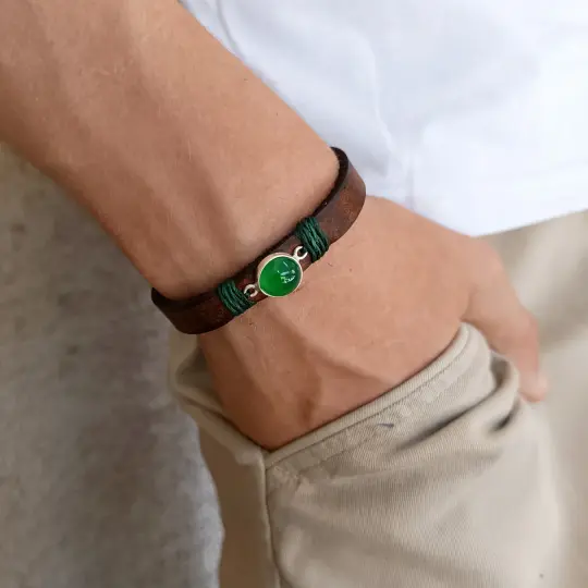 Forest Whisper Bracelet | Green Aventurine & Leather Wrap, Silver 925