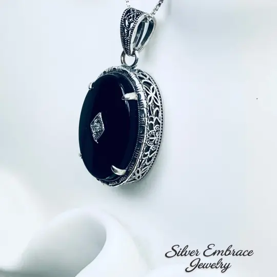 Natural Onyx Pendant, Embellished Pendant #P230e