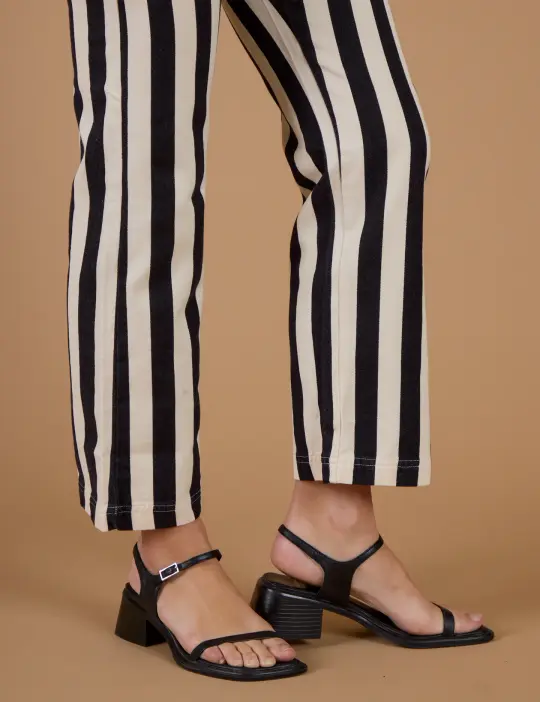 Black Stripe Work Pants - Natural