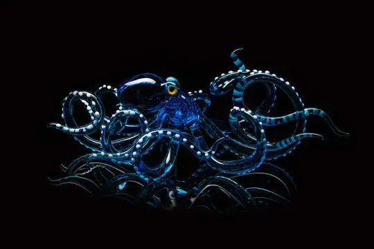 Handmade Glass Octopus Figurine - Light Blue Ocean Art Sculpture