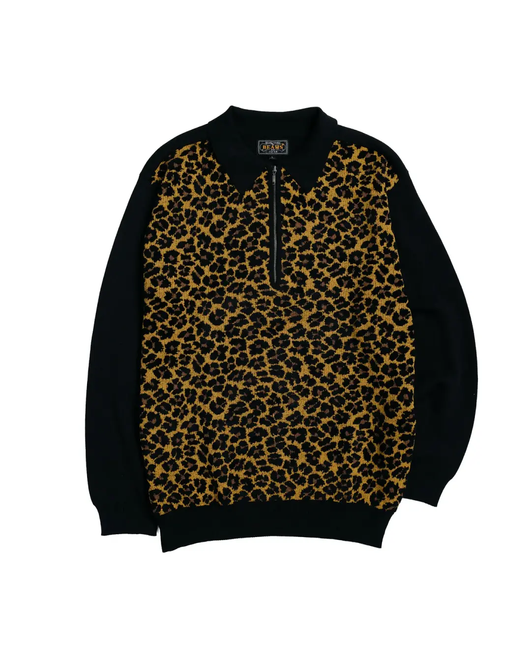 Beams Plus Half Zip Knit Polo Animal Leopard