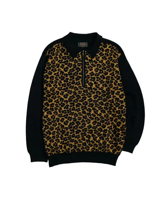 Beams Plus Half Zip Knit Polo Animal Leopard