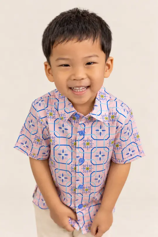 Little Man Shirt - Pink Tiles