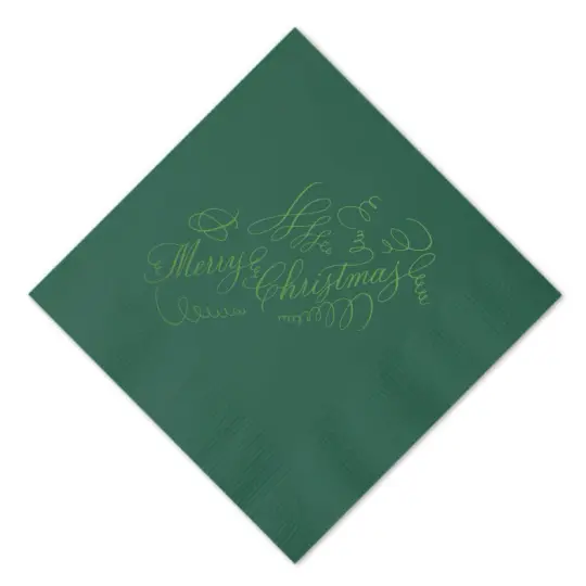 Lime on Green Christmas Foil Print Cocktail Napkins, set 0f 20