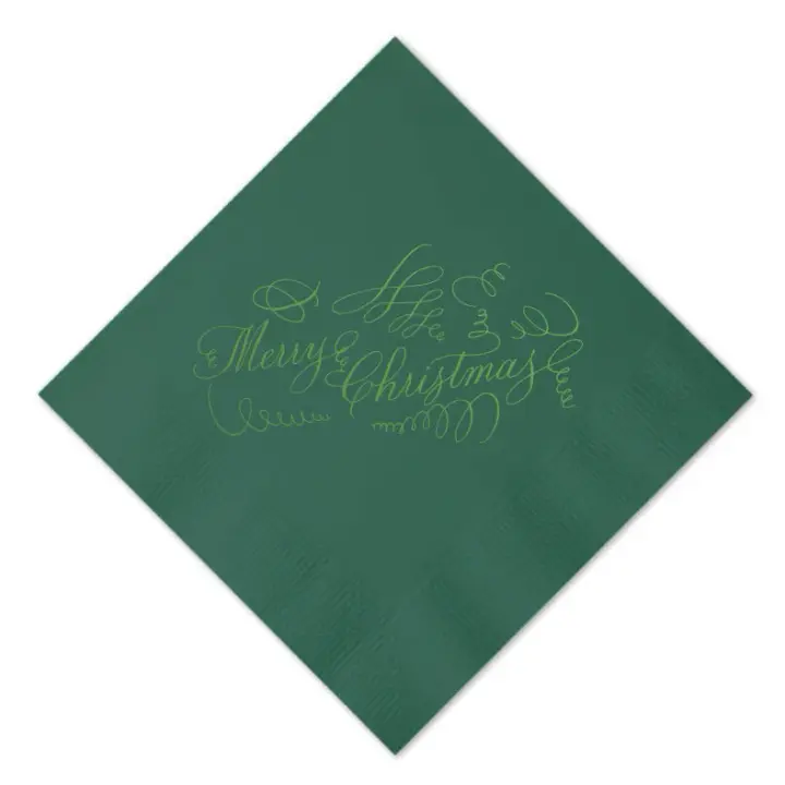 Lime on Green Christmas Foil Print Cocktail Napkins, set 0f 20