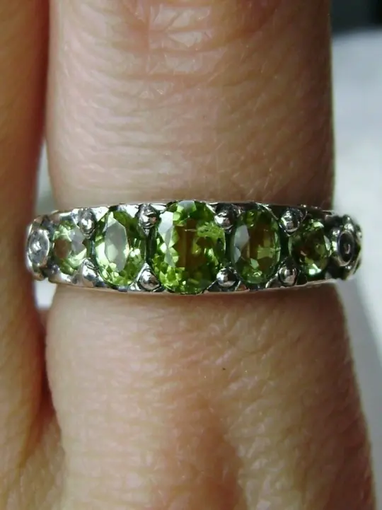 Natural Green Peridot Ring, Size 7, Five-Stone Georgian Ring, Victorian Jewelry Design#D19 - Ready to Ship