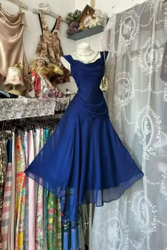 Elegant Navy Homecoming Dress ,A-Line Spaghetti Straps Corset Flowy Short Prom Dress Cami Dress RS1175