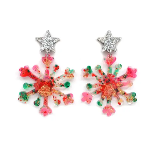 Pink and Red Snowflake Winter Resin Acrylic Earrings