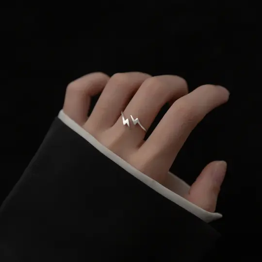Tiny Lightning Bolt Open Ring (925 Silver)