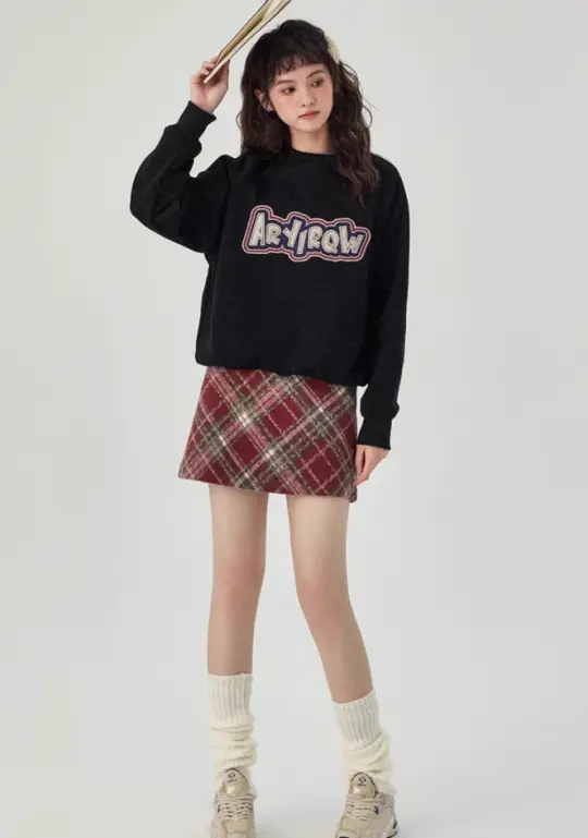 Red plaid a-line skirt 2025 new style hip skirt small slim short skirt R2369