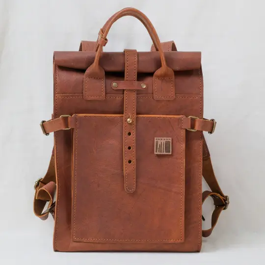 Roll Top Backpack midi in vintage brown