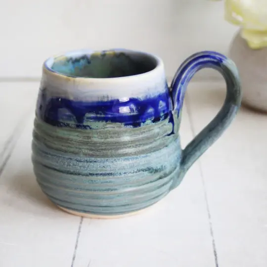 Matte Copper Blue Green Handcrafted Pottery Mug, 12 Ounce, Made in USA