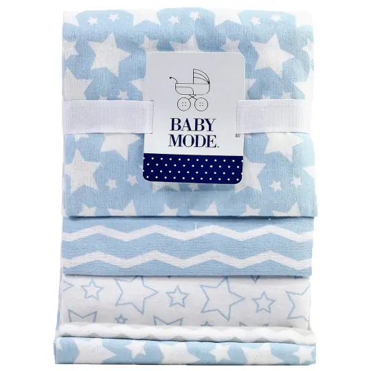 necessities by tendertyme Cotton Flannel Stars 4 Pc Baby Receiving Blankets, Blue