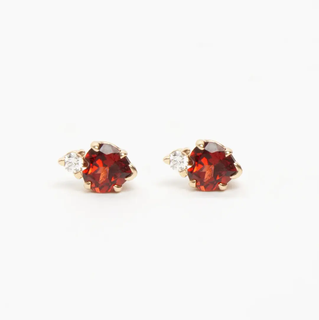 Diamond and Mozambique Garnet Stud Earrings