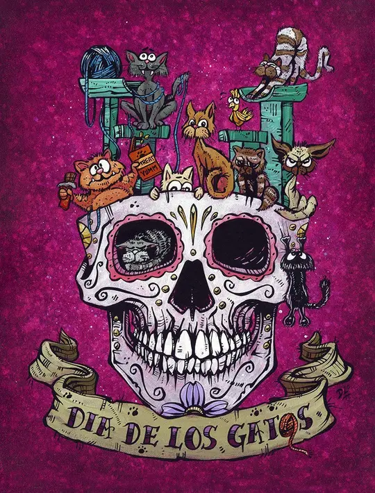 Dia de los Gatos Canvas Print - Day of the Dead Cat Art by David Lozeau