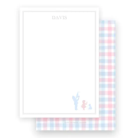 Vintage Children Silhouette with Gingham Portrait Stationery
