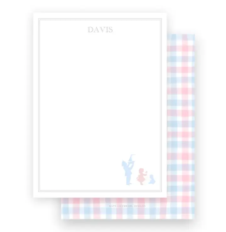 Vintage Children Silhouette with Gingham Portrait Stationery