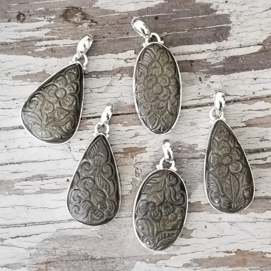 Ella - Golden Sheen Obsidian Pendant in Sterling Silver