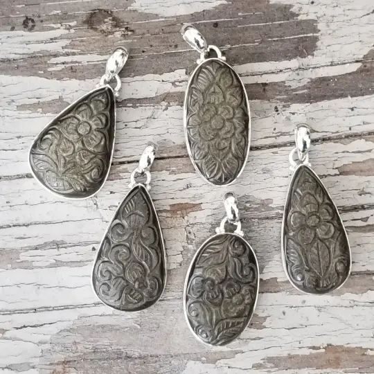 Ella - Golden Sheen Obsidian Pendant in Sterling Silver