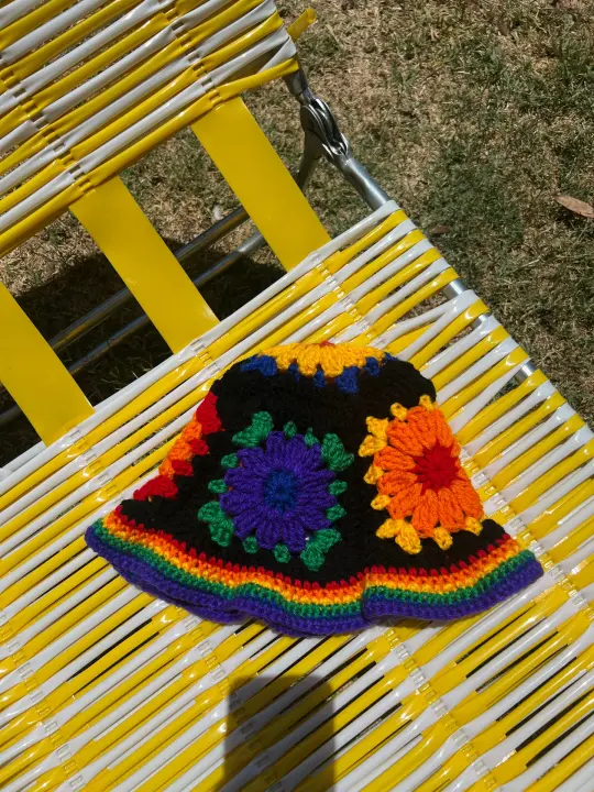 Bev Made Granny Square Bucket hat/ Rainbow bright
