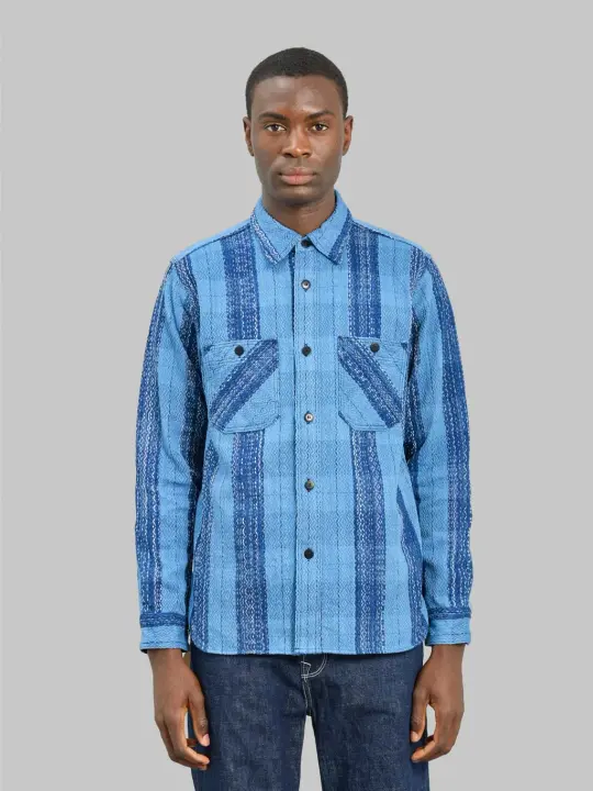 Samurai Jeans SKN24-01 Rain "Kasuri" Sashiko Flannel Work Shirt