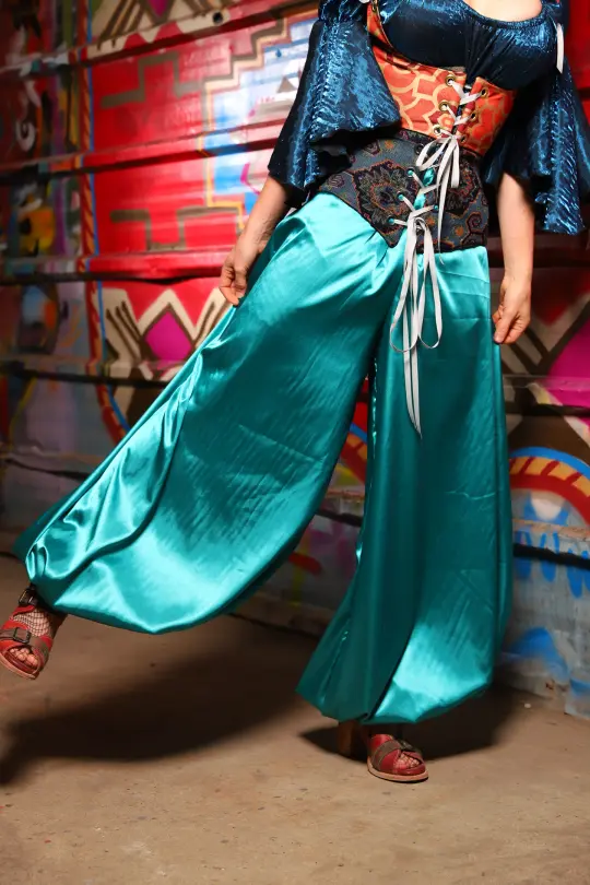 Harem Pants in Lagoon Shiny Satin - The Magic Carpet Ride Collection
