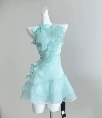 Fresh Mint Green A-Line High Collar Draped Crepe Bodycon Mini Summer Dress Homecoming Dress RS290