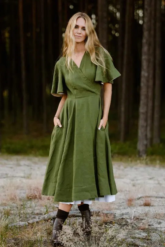 Wrap – Linen Dress with Butterfly Sleeves