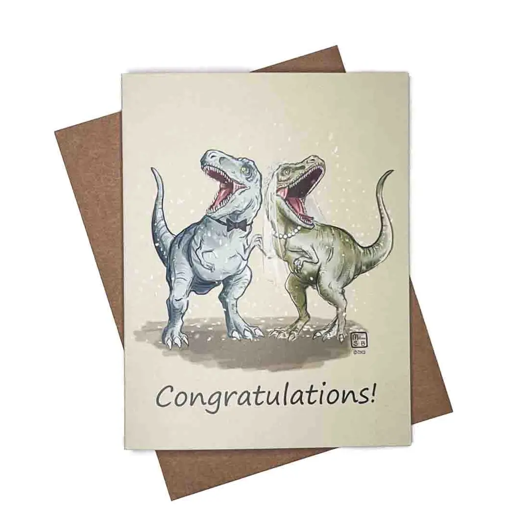 T-Rex Wedding Card, Wholesale 6 Pack