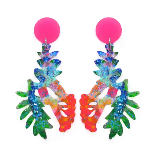Tropical Flower Colorful Acrylic Resin Dangle Earrings