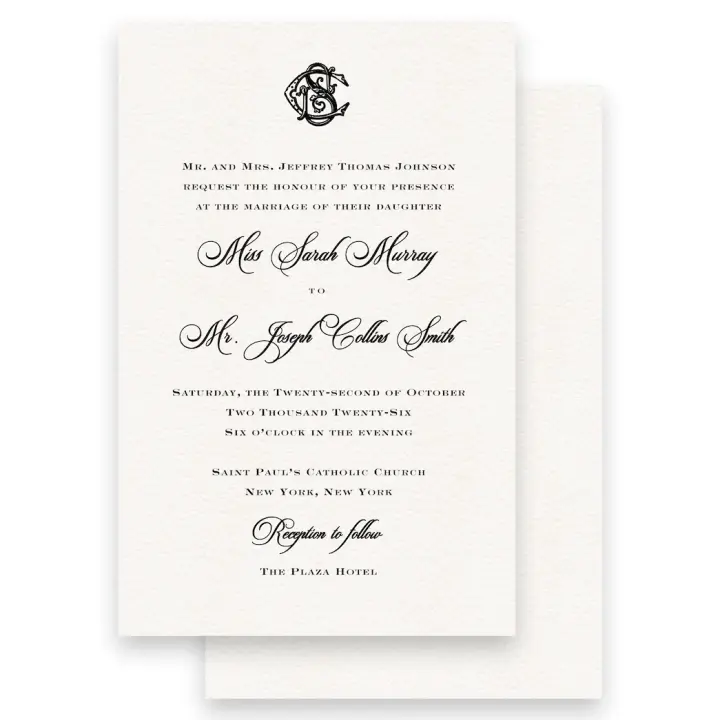 Simple Black Traditional Monogram Switzerland Mixed Font Wedding Invitation