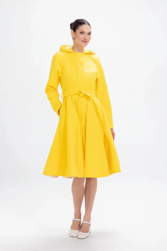 Fitted and Flared Coat with Full Circle Skirt in Bright Yellow | Yellow Sun