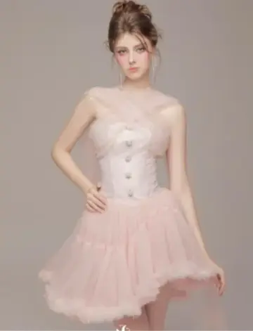 Pink design sense cross neckline design waist slim irregular skirt short skirt homecoming dress R4817
