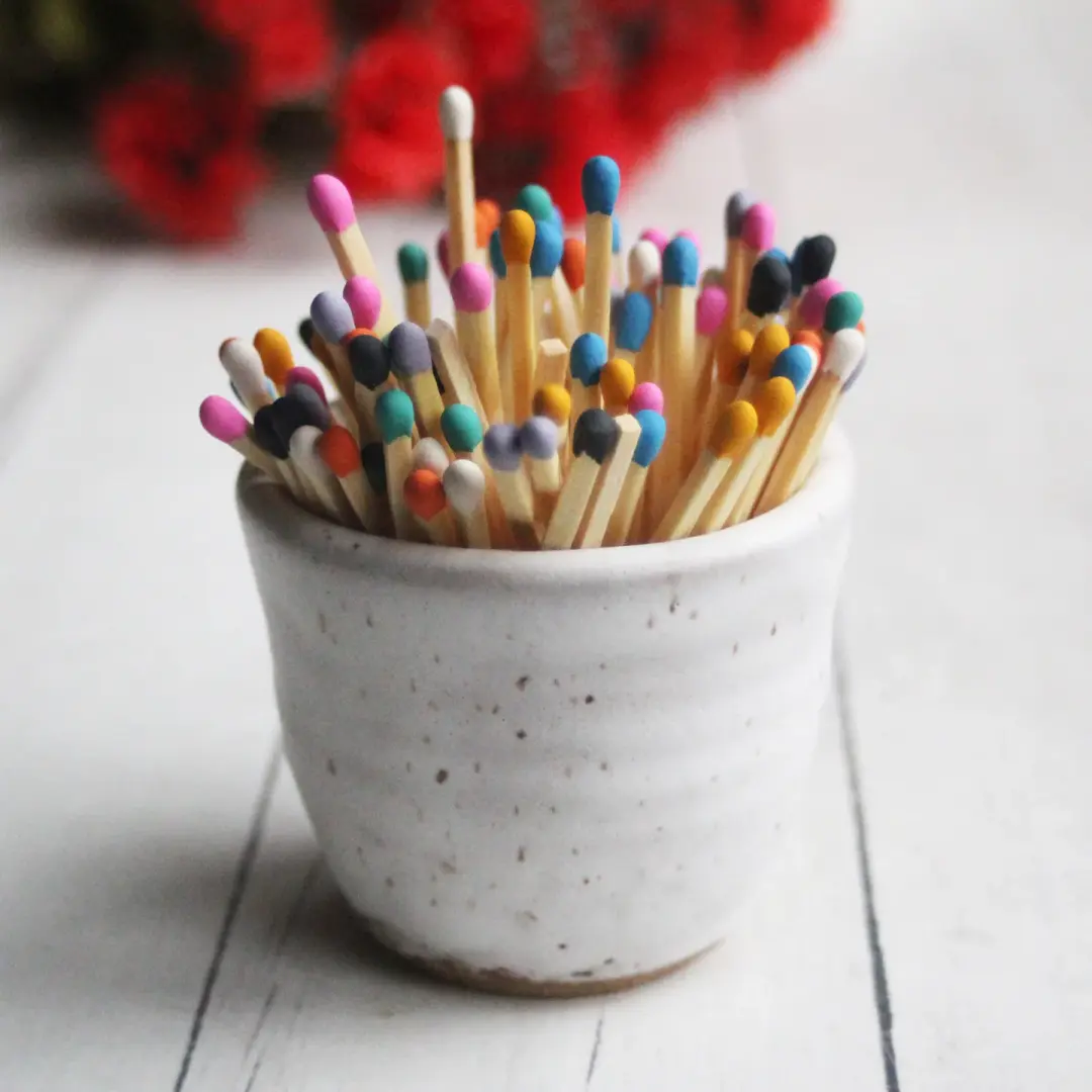 Match Striker Cup, Match Holder, Shot Glass in White Speckled Stoneware Clay, Made in USA