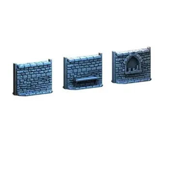 Wall Set III 28mm 3D printed medieval fantasy town terrain, 3D render, front view