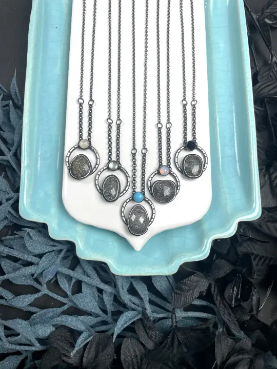 Midnight Quartzite Orbit Necklaces - 2 left: A & D