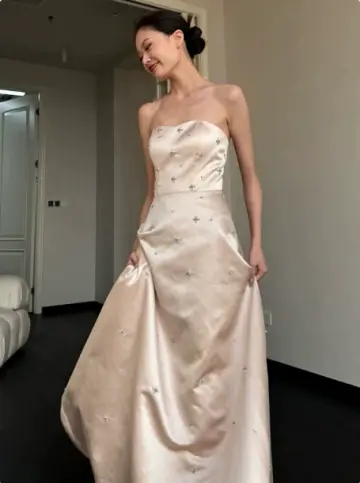 French Chic Light Ivory A-Line Strapless Long Wedding Dress RS144
