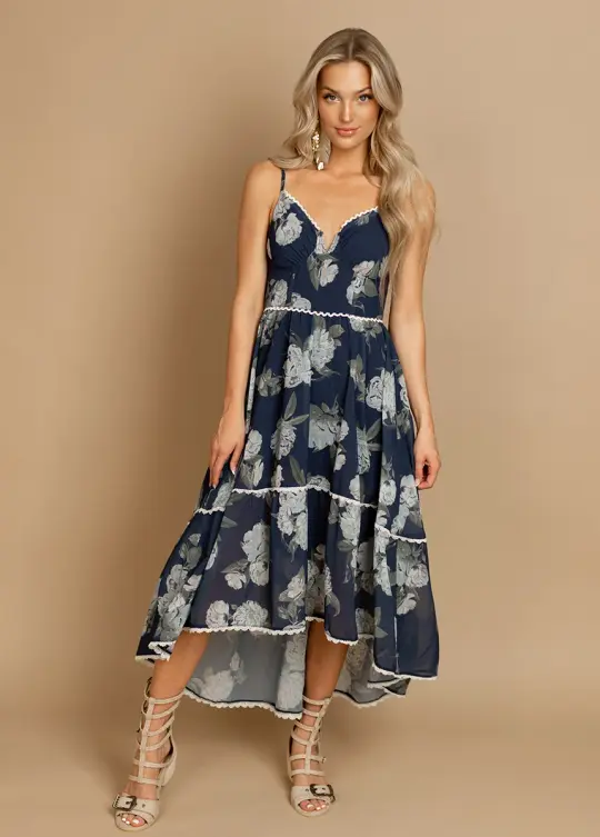 Vola Dress in Large Navy Floral