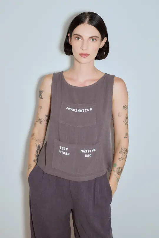 Soft Linen Artist's Toolbox Shift Tank Gray