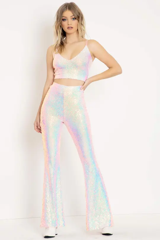 Sparkle Sparkle Pink Sequin Flare Pants