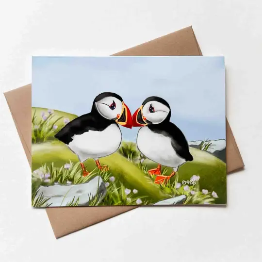Two Puffins Card, Wholesale 6 Pack
